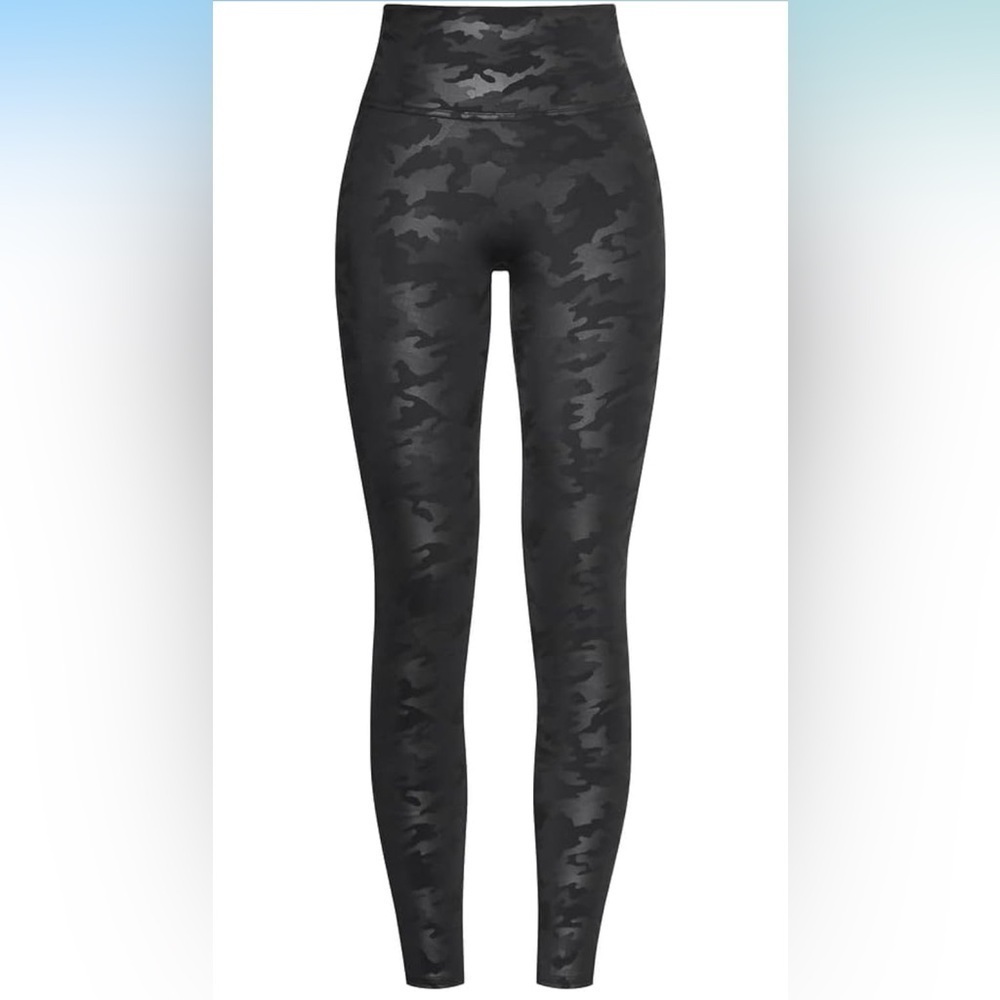 SPANX Faux Leather Camo Leggings Matte Black Camo Size Large - Picture 4 of 14